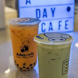 Thai Tea Latte and Matcha Latte