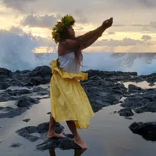 Dancing Hula in the early morning. Dancing Hula while the sun rose. Visit www.adaywithakalei.com to learn how to dance hula today!
