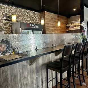a bar with stools