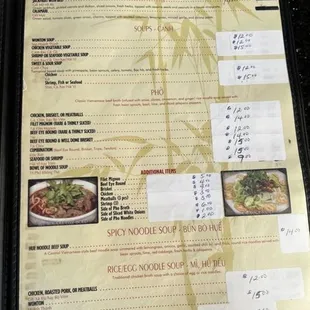 Old Menu even though it&apos;s from April 2023. The Bowl of Noodle Soup (Vegetarian) is actually $13 not $9