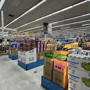 rows of boxes of fruit and vegetables