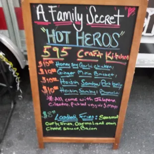 a chalk board with a menu on it