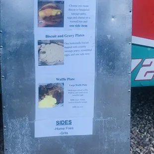 a menu on the side of a bus