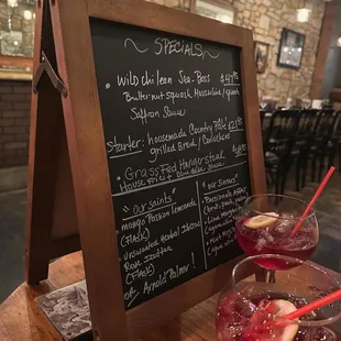 Specials Menu and sangria