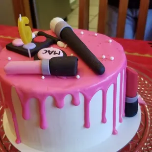 Half 6" fondant make-up with buttercream and strawberry fruit cake