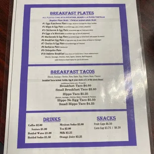 a breakfast menu on a table