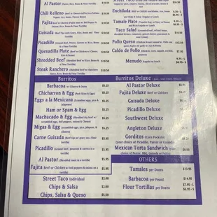 a menu for a restaurant