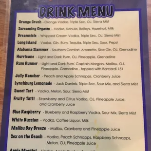 Drink menu