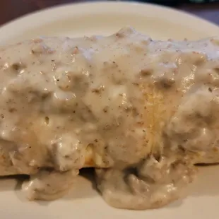 Breakfast wrap covered with sausage gravy
