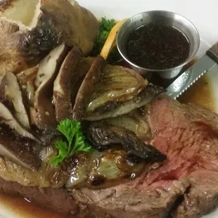 NYE 2016 dinner! Prime rib with fresh portabellas and baked potato!! melts in your mouth!!