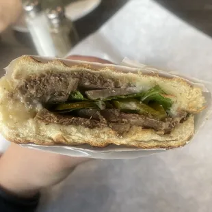 Beef Tongue Baguette Sandwich! They panini press it for extra crispy goodness