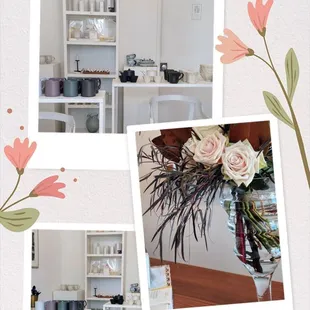 Mami's shop is filled with beautiful glass cups, vases, ceramic cups, and more