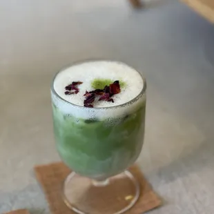 Rose matcha latte