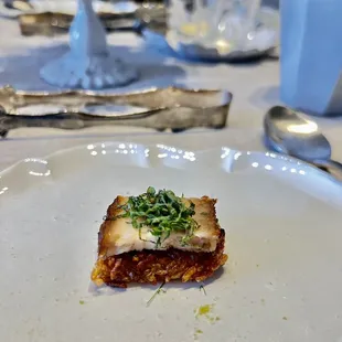 Crispy Onigiri with Momofuku Chashu, Shiso leaf