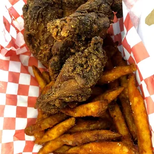 Chicken wings and fries