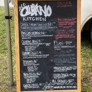 a menu on a chalkboard