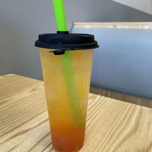 My peach refresher with strawberry Boba.