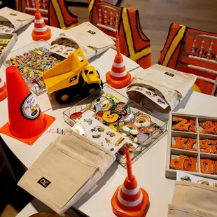 Construction theme patch station patching 3rd birthday party kids ideas event planner Central Valley hard hat tool belt little builders
