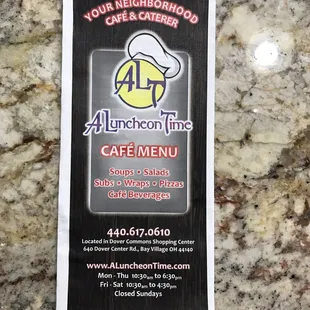Menu front.