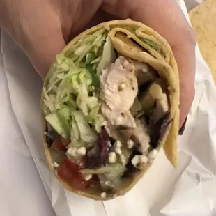 Greek chicken wrap (half).