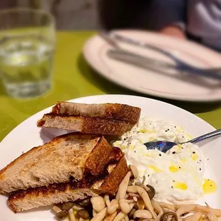 burrata with mushrooms and crostini