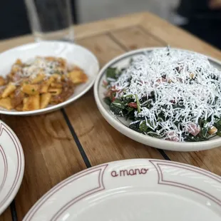 Rigatoni Agnello Braised Lamb ($23) and Chop Salad ($16)