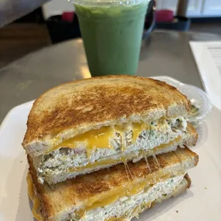 Tuna melt and soy matcha latte  Total $24