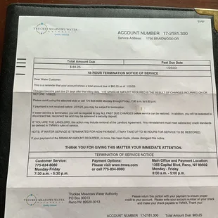 a receipt on a table