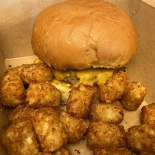 Double cheeseburger with truffle tots