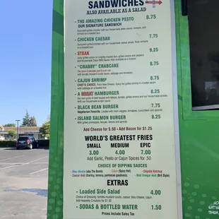 Menu as of 5/19/2021