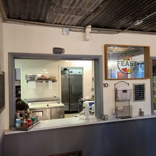 a kitchen with a counter