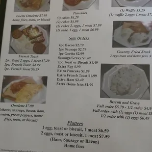 a menu for breakfast