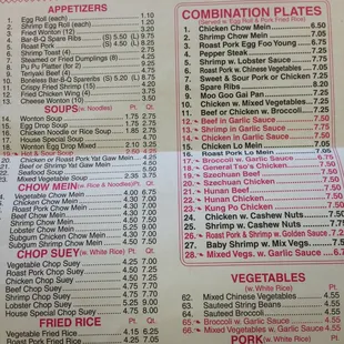 the menu for the restaurant