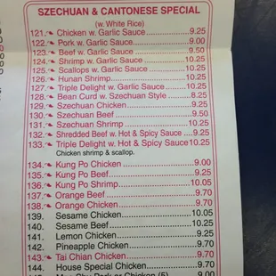 the menu for the restaurant
