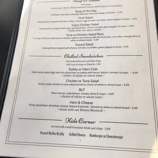 the menu for the restaurant