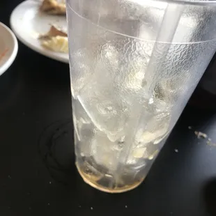 a glass of water with ice