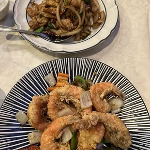 Mongolian Chicken and Salt and Pepper Prawns