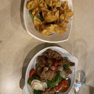 Crab Rangoon, salt pepper ribs