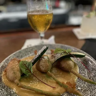 Squash blossom appetizer it's delicious.