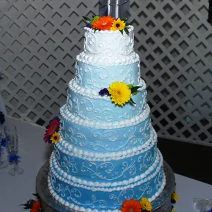 a wedding cake with flowers