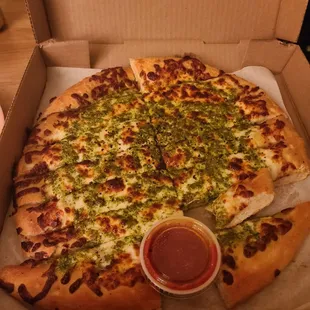 a slice of pizza in a box