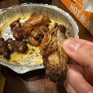 Chicken wing had feathers