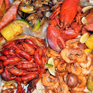 a variety of seafoods