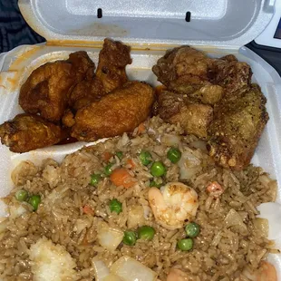 Half lemon pepper, half medium and shrimp fried rice