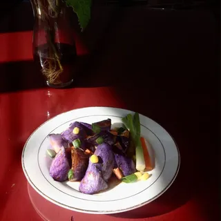 Eggplant with Garlic Sauce Over Rice Vegan