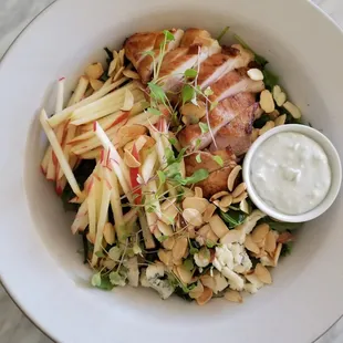 chicken &amp; apple salad with almonds and blue cheese dressing