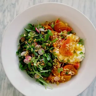 roasted golden beet salad with burrata &amp; arugula