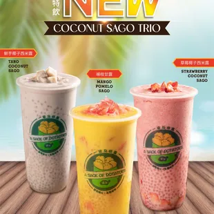 Coconut Sago Trio Taro Coconut Sago   Mango Pomelo Sago  Strawberry Coconut Sago coconut