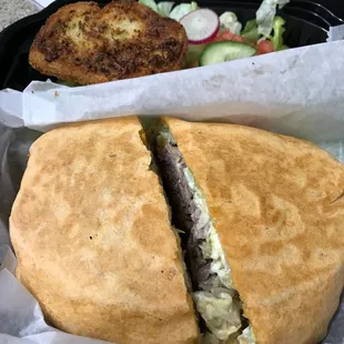 Siracha beef and side salad.