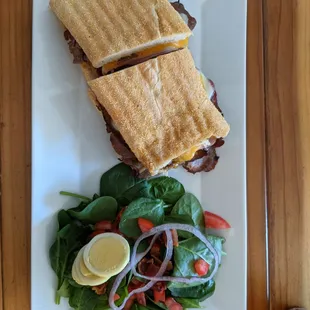 Monte with Spinach bacon salad